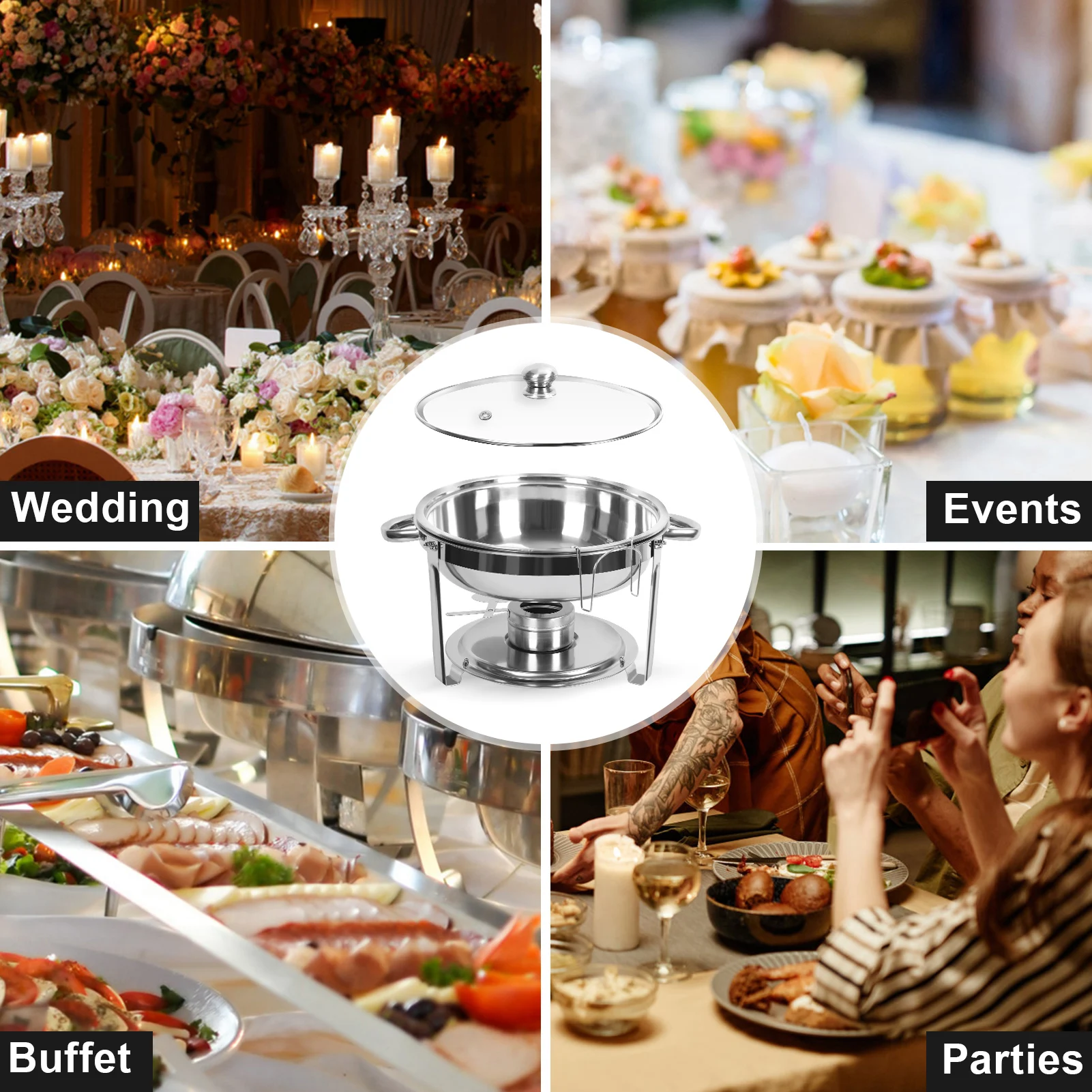 Round Chafing Dish and Buffet Set com tampas, aquecedores de piquenique, fogão para restauração, 5.5L