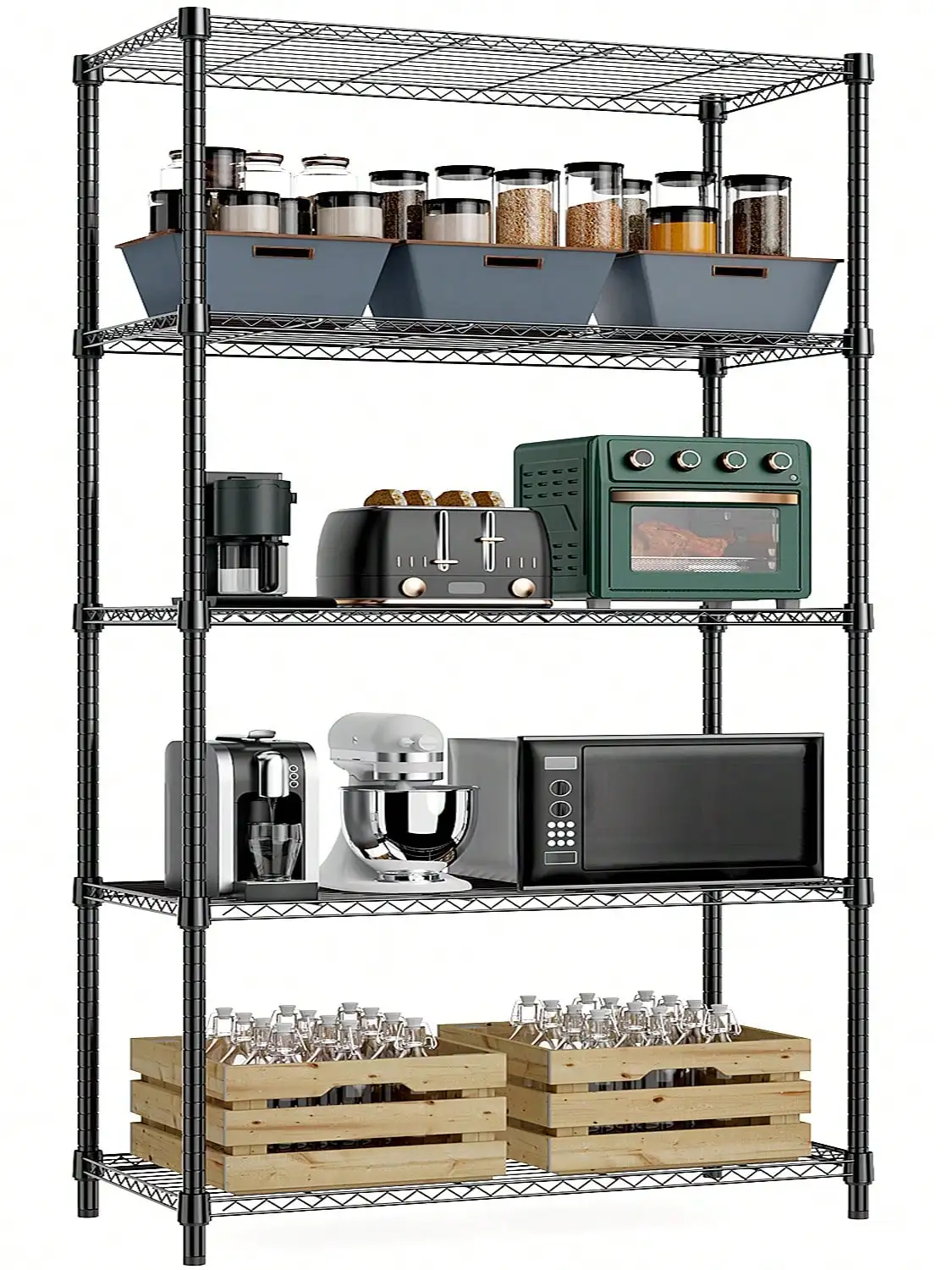 Heavy Duty Wire Shelving Unit Modern Industrial Steel Metal Storage Shelf 5 Tier NSF Certified Adjustable Standing Rack For Garage Pantry Laundry Room Kitchen Storage Organization Housewarming Gift 13.8