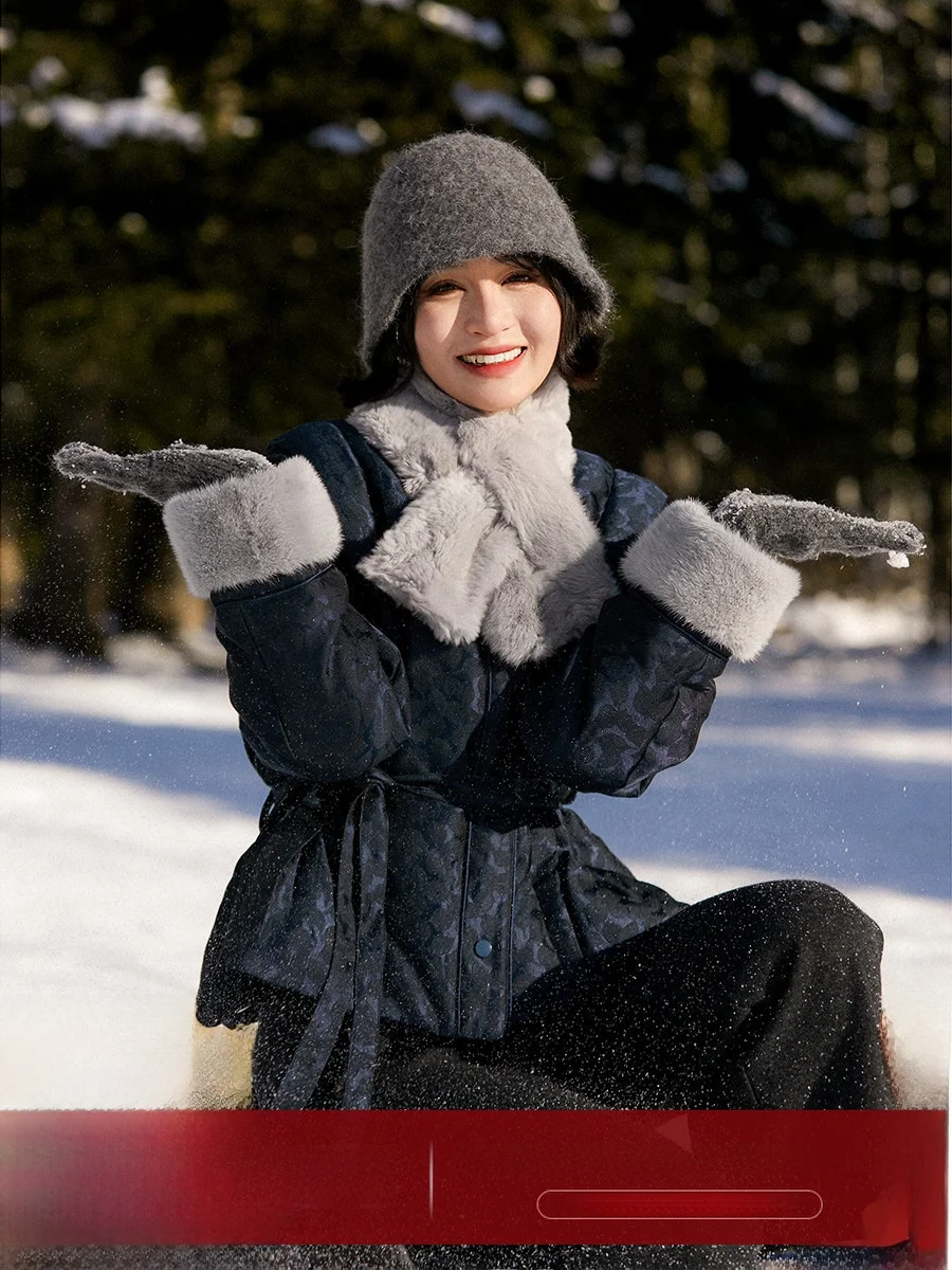 

XiaoHanGe Hearing Series Detachable Sve White Goose down Wool Silk Feather Jaet Warm Thiened Long Sve round Ne OL...