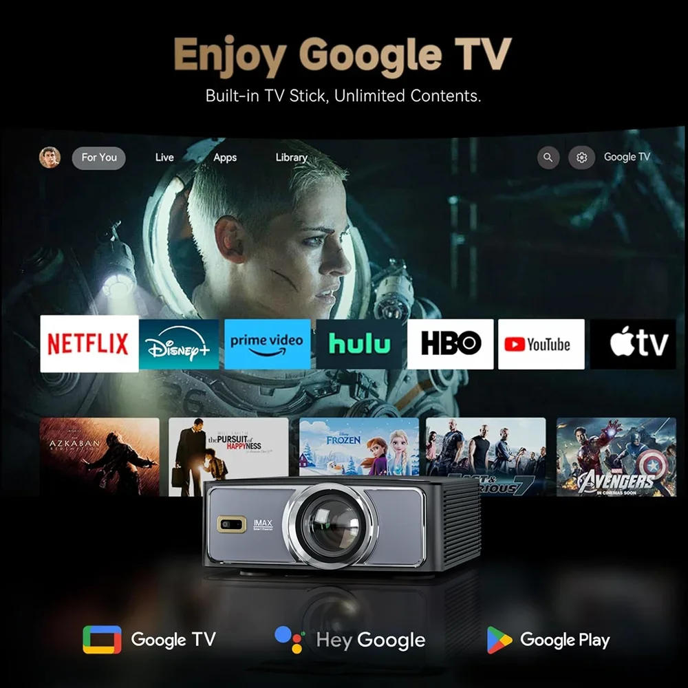 

High Brightness 1500 ANSI Projector with 5G WiFi 4K Google TV LED Lamp 2G RAM Smart Home OS Video Projection BT5.2