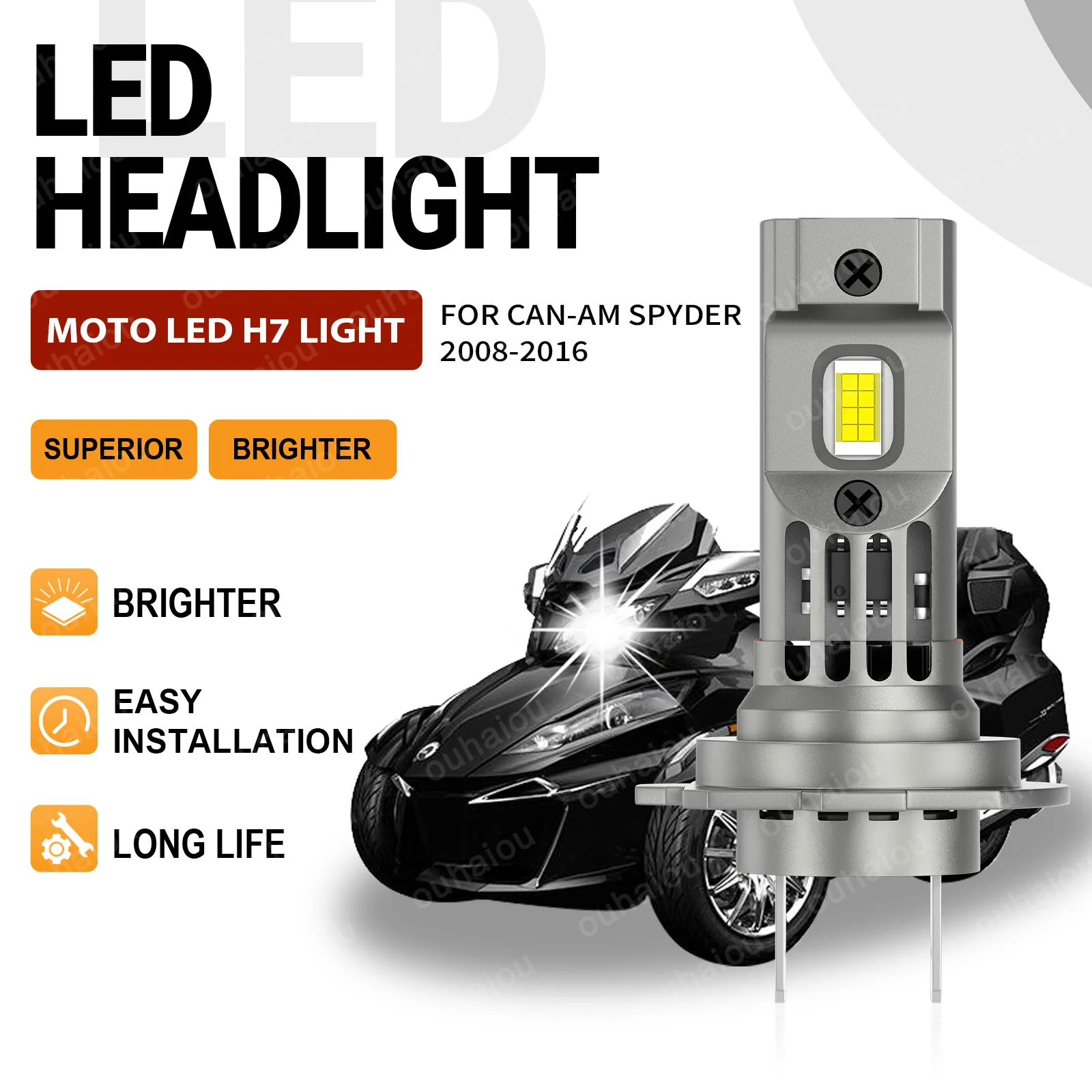 

1PC H7 Motorcycle LED Headlight 6000K White Lamp Bulbs Headlamp Moto For Can-Am Spyder 2008 2009 2010 2011 2012 2013 2014-2016