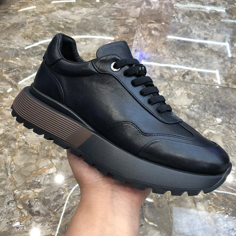 New Design Men Casual Shoes Genuine Leather Thick-Sole Comfortable Street Sneakers Outdoor Hiking Sports Shoes