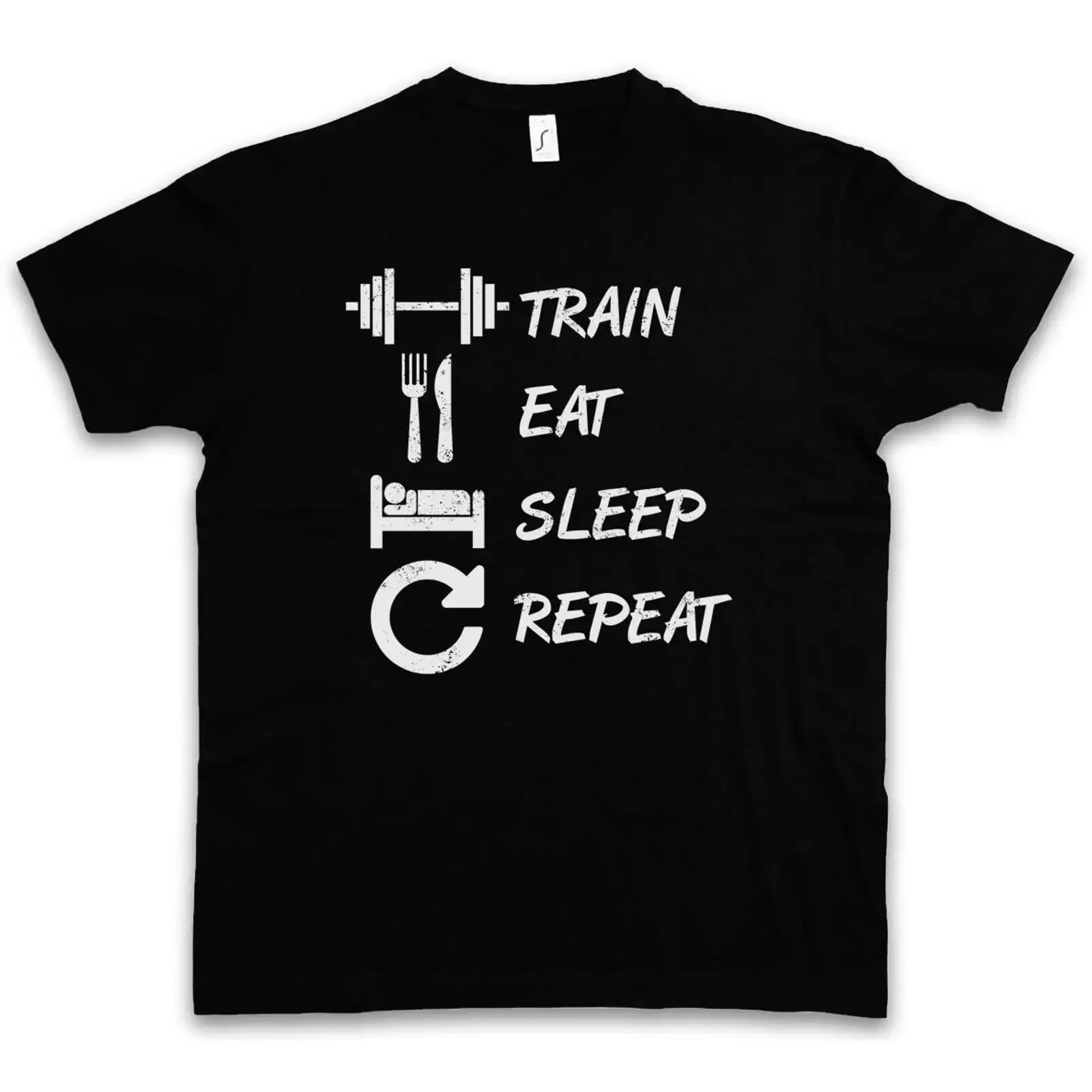 Train Eat Sleep Repeat T Shirt Curls Hard No Pain Gain Fun Muscle Gainz vintage Washed Unisex Slightly Comfortable