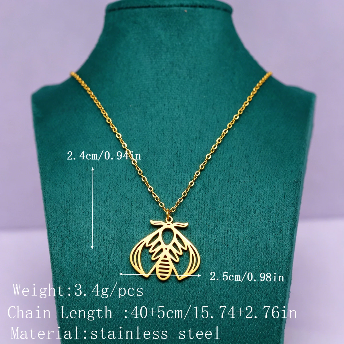 Kinitial Stainless Steel Necklaces Cute Bee Insect Pendant Choker Chain Death Moth Necklace For Women Jewelry Party Gifts