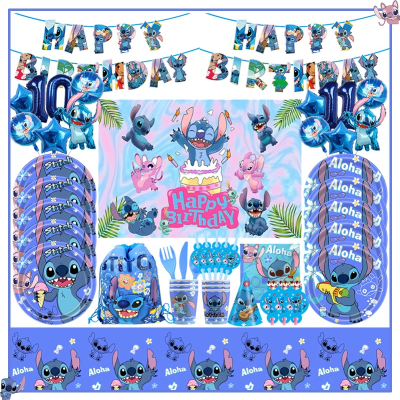 Disney Stitch Birthday Party Decoration Supplies New Lilo Stitch Balloon Baby Shower Aloha Paper Cups Plates Napinks Tablecloth