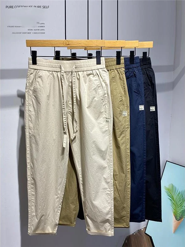 

Casual Cotton Blend Patchwork Belted Loose Fit Men's Pants Spring Faionable Personali Label Design Youthful Vitali Sle