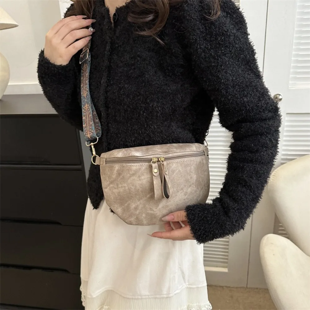 

Simple Dumpling Shape PU Leather Waist Bag Korean Style Wide Strap Chest Bag Hobo Coin Purse Women Crossbody Bag Shopping