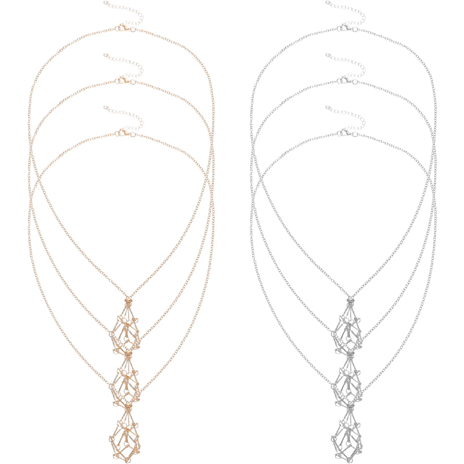 

6Pcs Crystal Cage Necklace Adjustable Stone Holder Pendant for Women Natural Crystal Mesh Lockets Hand-Woven Metal Design Boho