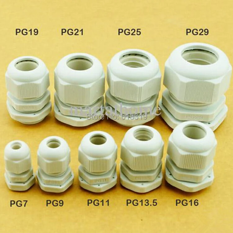 10 PCS White Nylon Cable Glands PG 7/9/11/16/19/21 High Quality IP68 Plastic Waterproof Connector Cable Sleeve Adjustable Joints