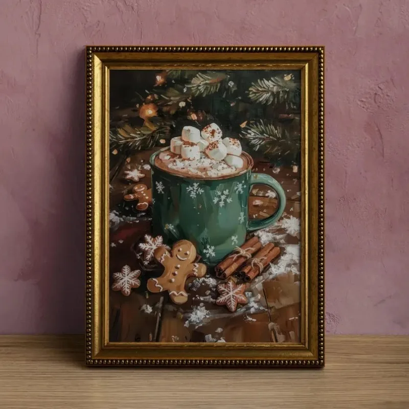 Heiße Schokolade Girly Prints Wandkunst, Weihnachtsküchendekoration, Kaffeetasse Poster, Küchenwandkunst, Wintergetränk-Drucke