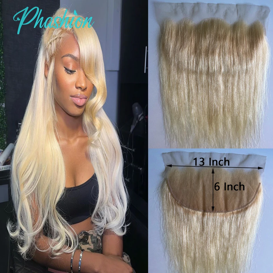 Phashion-Cabello Humano Rubio 613 para mujer, accesorio de encaje Frontal # 100%, liso, ondulado, transparente, Hd, predesplumado, a la venta