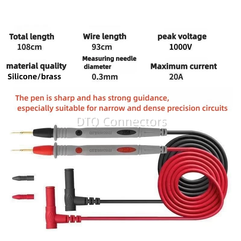 1 para uniwersalna cyfrowa 1000V 10A 20A cienka końcówka igła multimetr uniwersalny przewód probierczy kabel z drutu miernik testujący