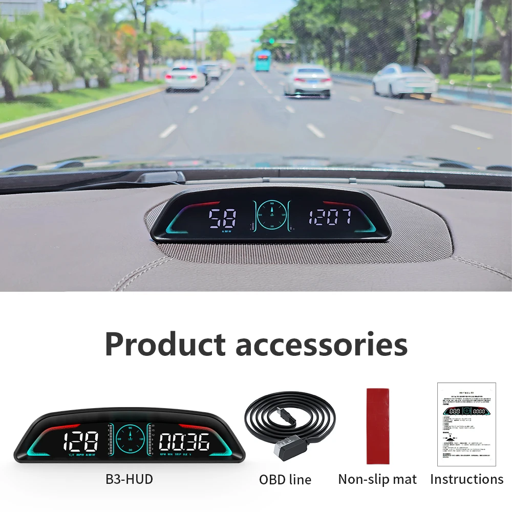 Compteur multi-OBD B3, affichage tête haute, vitesse RPM, température de l'eau, temps de consommation de carburant avec alarme de tension de survitesse, rappel d'entraînement