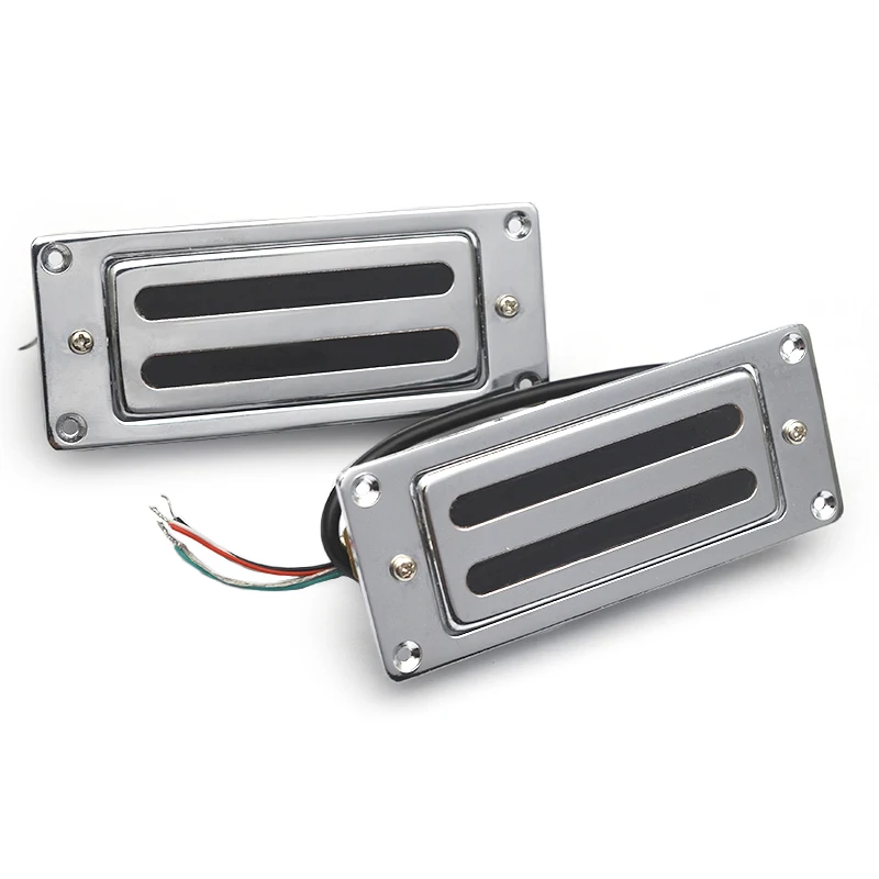 

Двухканальный мини-звукосниматель хамбакер для электрогитар L/P, хромированный (универсальный для звукоснимателей на грифе и бридже)