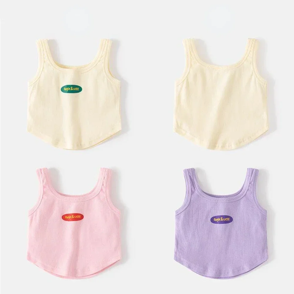 Baby Girls Sleeveless Vest Kids Letter Print Tops Toddler Camis 2024 Summer Shirt 1 To 6Yrs Children\'s Clothes Korean Style