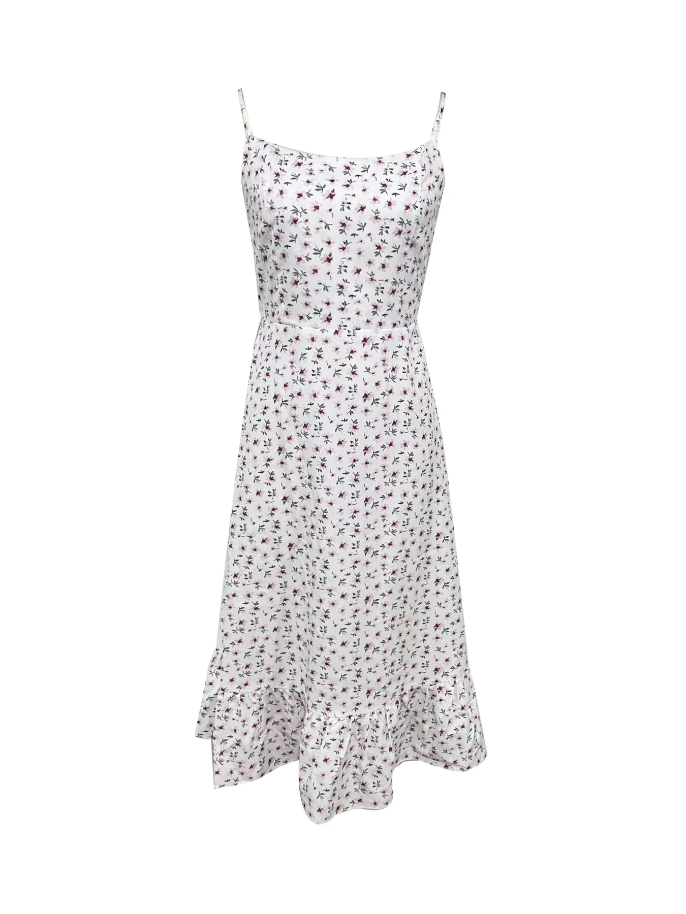 여성용 봄 여름 화이트 레드 블랙 디지 플로럴 스파게티 스트랩 스퀘어 넥 피티드 미디 캐주얼 휴가용 드레스