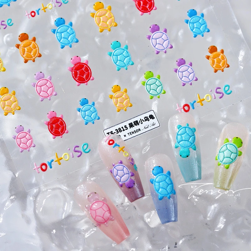 Cute Colorful Funny Cartoon Tortoies Turtles Goldfish Apple Shell Food Pudding Jelly Eyes Cookie Nail Art Sticker Manicure Decal