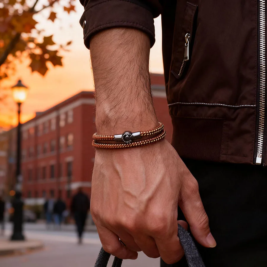 Hiphop Rock String Man Bracelet Apparel Accessories Outdoor Cool Cycling Bilayer Detachable Buckle Braslet Homme Gift Jewelry