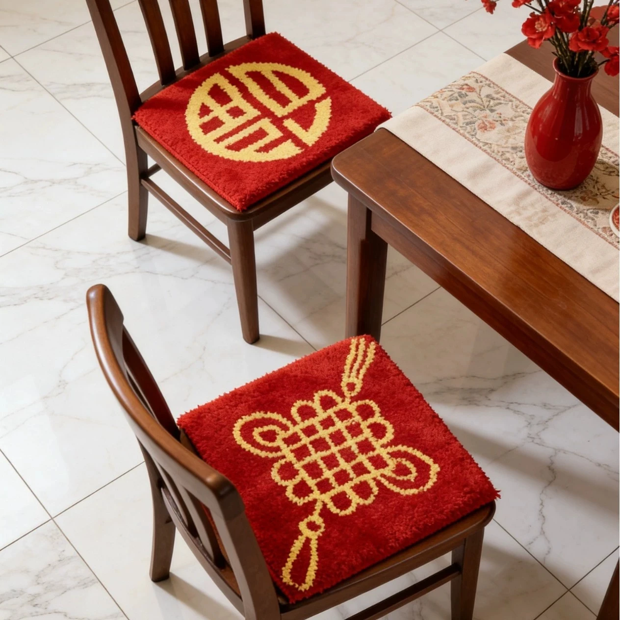 Traditional Chinese Tufting Red Seat Cushion Soft Round Square Chair Sofa Pad Home Office Warm Decor for Autumn Winter 40x40cm