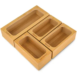 Bamboo Ziplock Bag Storage Organizer Dispenser For Kitchen Drawer Suitable For Sandwich & Snack Variety Size Bag