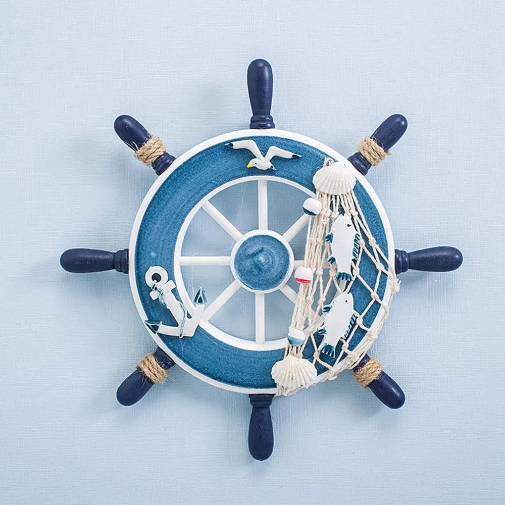 

Art Decor 9 Inch Beach Wooden Boat Ship Steering Wheel Fishing Net Home Wall Decor
