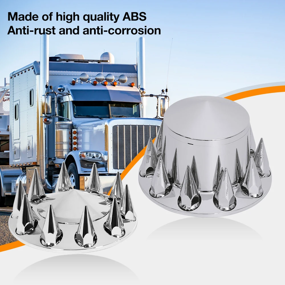 33mm Axle Cover Chrome Kit Spike Screw-on Lug Nut Covers 2 Front and 4 Rear Axle Wheel Covers Hub Caps for Semi Truck