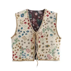 2024 ZAR4 Summer New Women's Fashion and Stylish Trend Casual Multi color Jacquard Vest Vest Vest