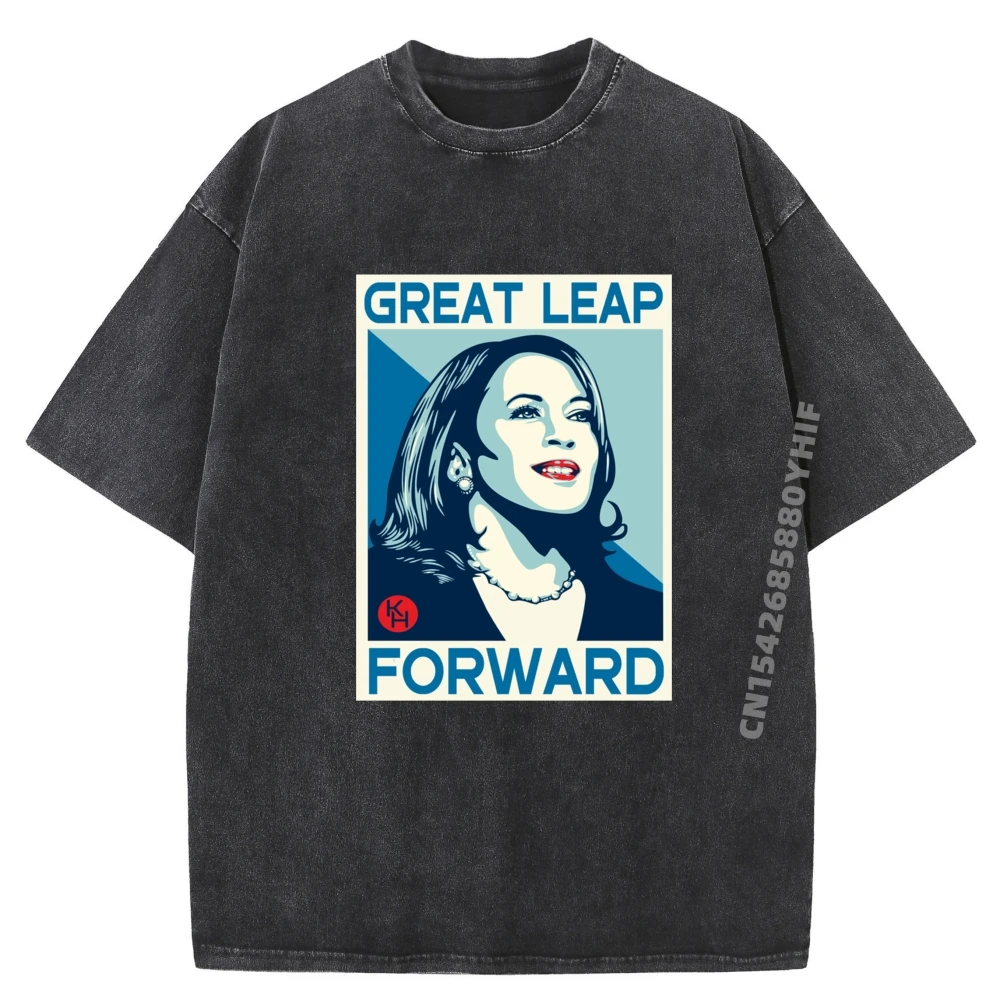 

Роскошная футболка Great Leap Forward Kamala Harris Forward, мужская повседневная потертая футболка Camisas De Hombre в готическом стиле
