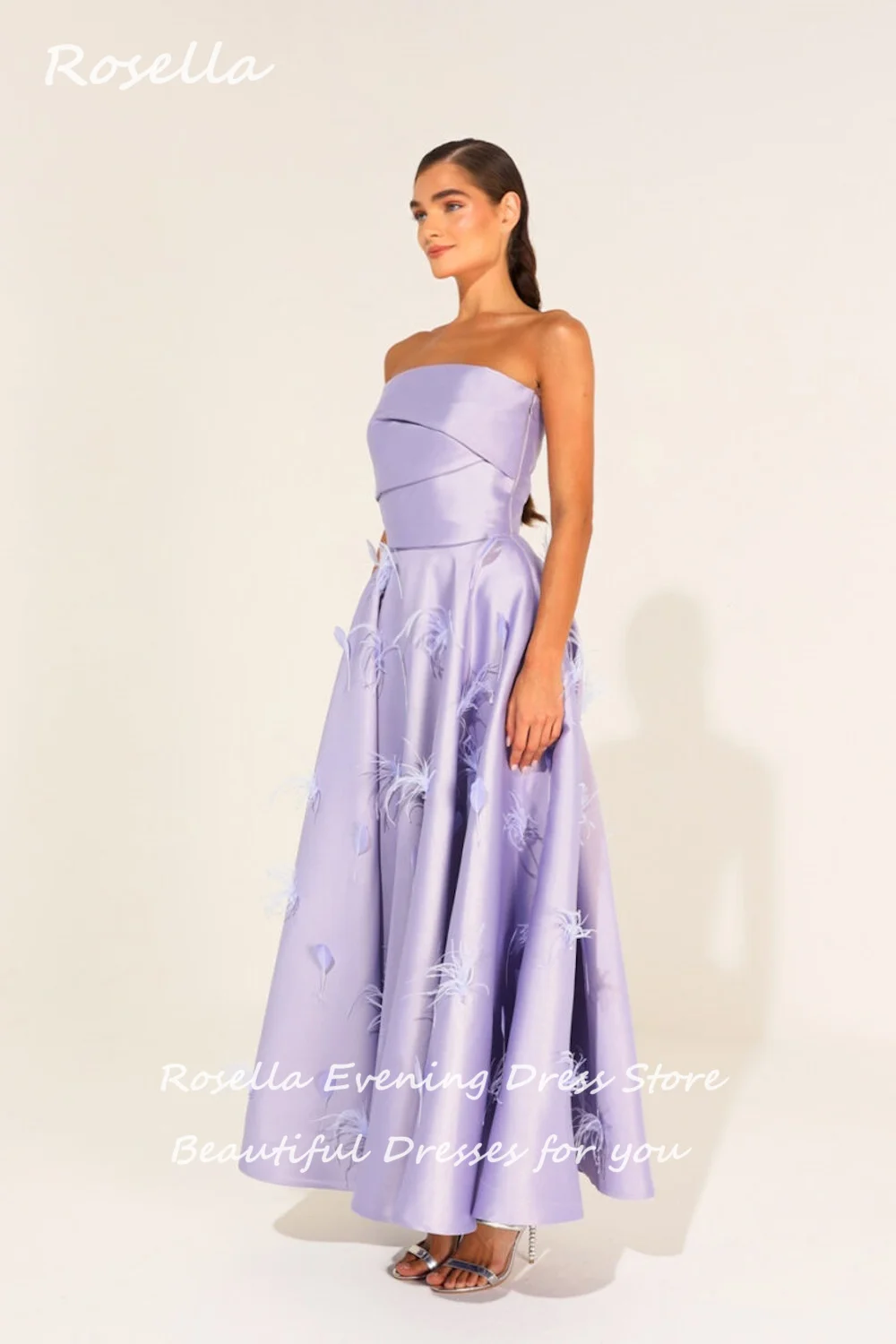 ROSELLA Feathers Strapless Women Evening Party Dresses Cape Sheath A Line Ankle Length Prom Gown New 2023