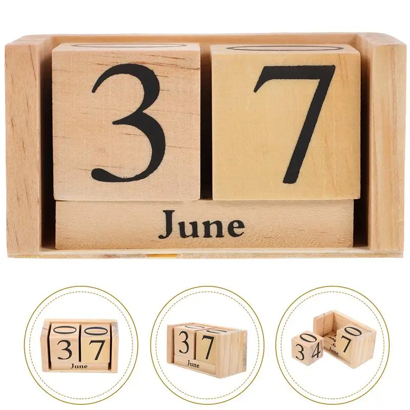 Elegant Wood Calendar European Style Perpetual Calendar Office Block Calendar Office Supply Vintage Decor 9.70X5.50X4.50cm