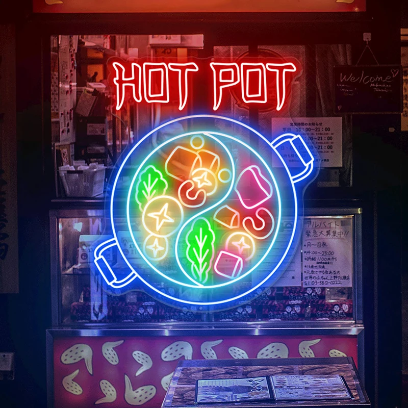 Hot Pot Neon Sign for Alberatown Shop, Food Restaurant, btWelcome Signs, Food Neon Logo, LED Opening Lights