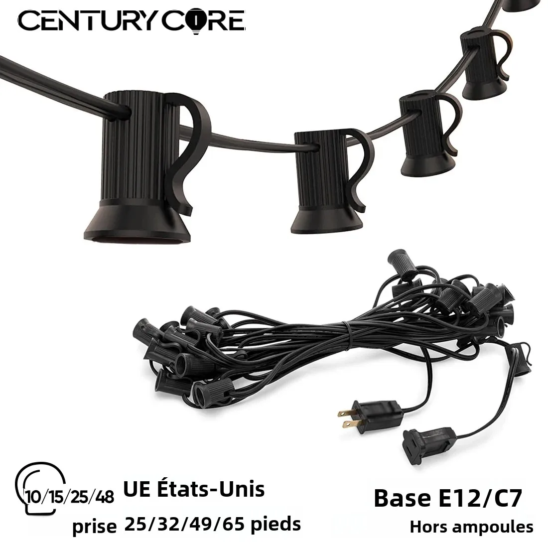 Guirlande lumineuse E12, Base C7, câble électrique, EU 220V US 110V, maintien de la lampe, Connectable, étanche, décoration d'anniversaire et de mariage