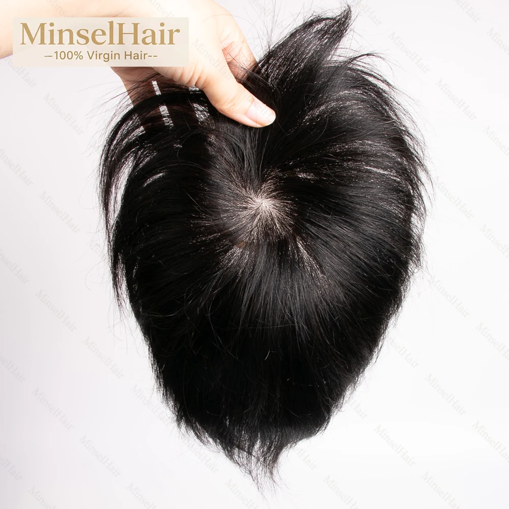 Topper per capelli umani neri naturali 1B Mono + centro base in seta I capelli vergini possono essere decolorati a # 27 può essere riscaldato