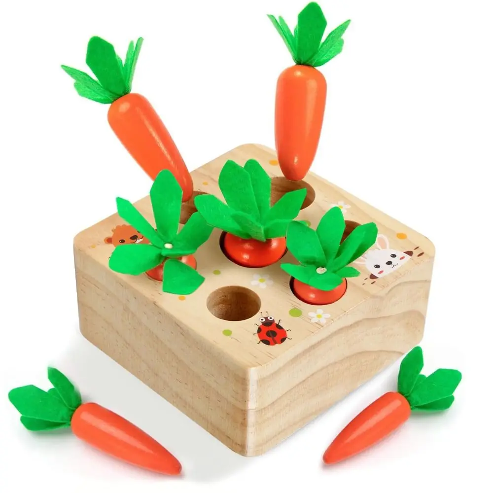 

Wooden Baby Carrot Harvest Toy Shape Matching Gift Montessori Toys Hand-eye Coordination Train Educational Puzzle Toys