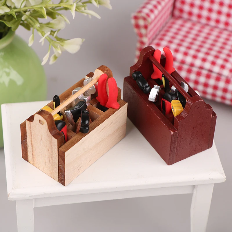 1:12 Dollhouse Miniature Toolbox Mini Hammer Wrench Pliers Screwdriver Set DollHouse Home Decor Accessories Kid Pretend Play Toy