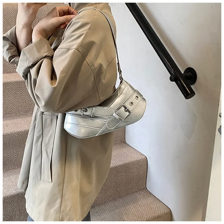 القوطية الشرير Y2K حقائب كتف للنساء موضة بولي Leather جلد السيدات تحت الإبط حقيبة تصميم خمر حقائب اليد النسائية محفظة صغيرة