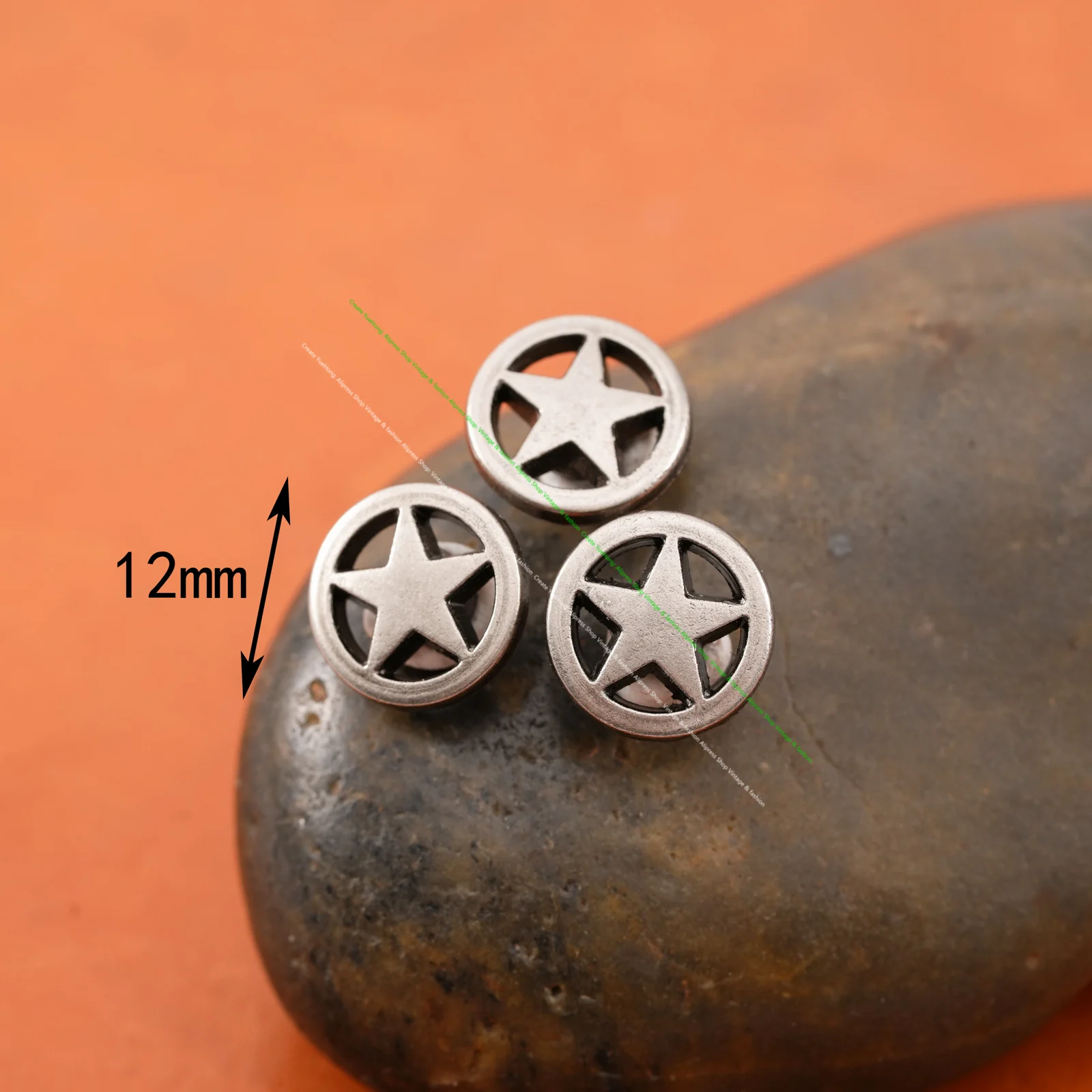 50X Retro Silver Punk Metal Round Side Star Fasteners Rivets Spike Studs Decor 1/2\