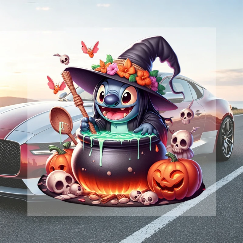 Car Stickers Halloween Cute Witch Vinyl Decal Waterproof Die Cut for Fuel Tank Gas Cap Motorcycle Side Mirror Auto Decor