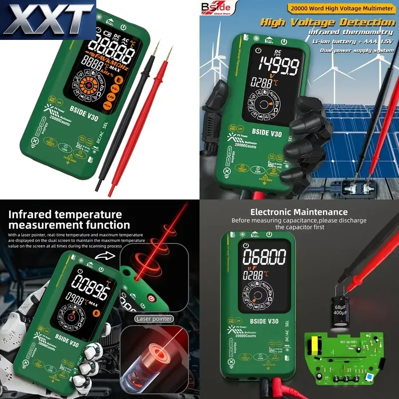 XXT ZLLJMETER V30 Dual Power Supply Digital Multimeter Temperature Smart USB Tester Flashlight DC AC Voltage Current