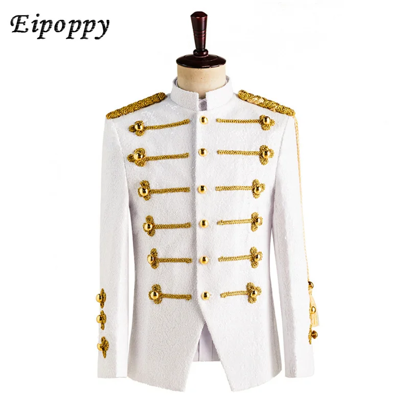 Black Paillette Stylist Men\'s Nightclub Gold Inlaid Performance Uniform Military Uniform Performance Dress