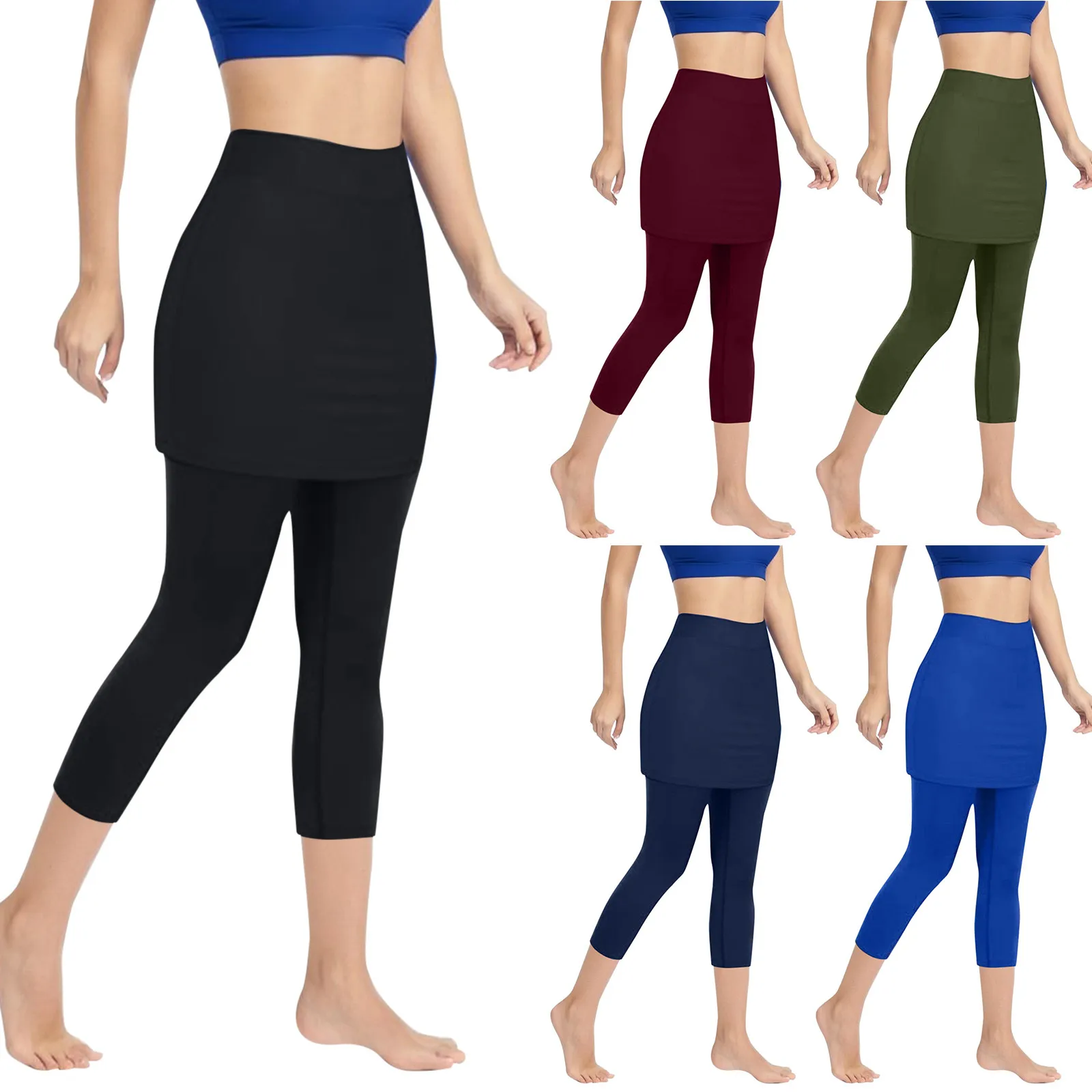 Women Tennis Skirted Leggings Pockets Elastic Sports Spring Capris Skirts Legging Fitness Gym Pant Ladies Pantalon pour femme