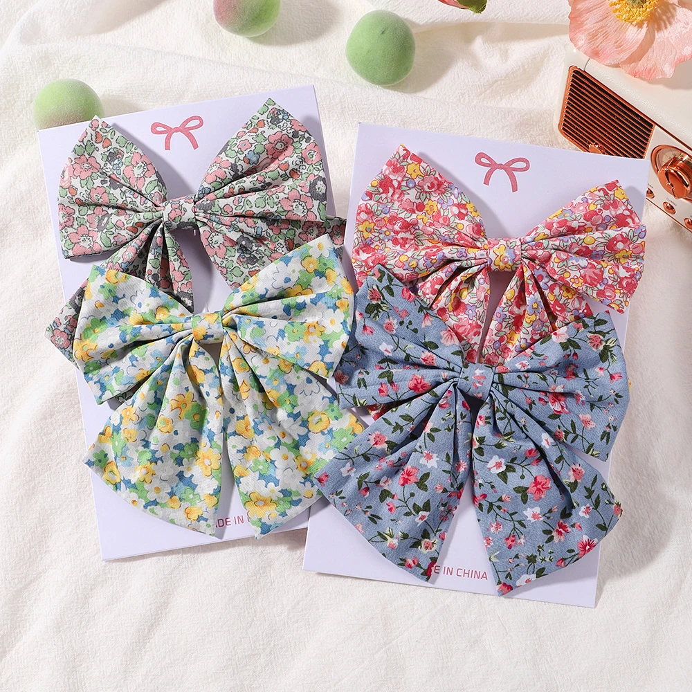 2Pcs/set Women Sweet Print Bows Hair Clips Hairpins Ribbon Barrettes Duckbill Clip Headwear Female Summer Girls Hair Accessories