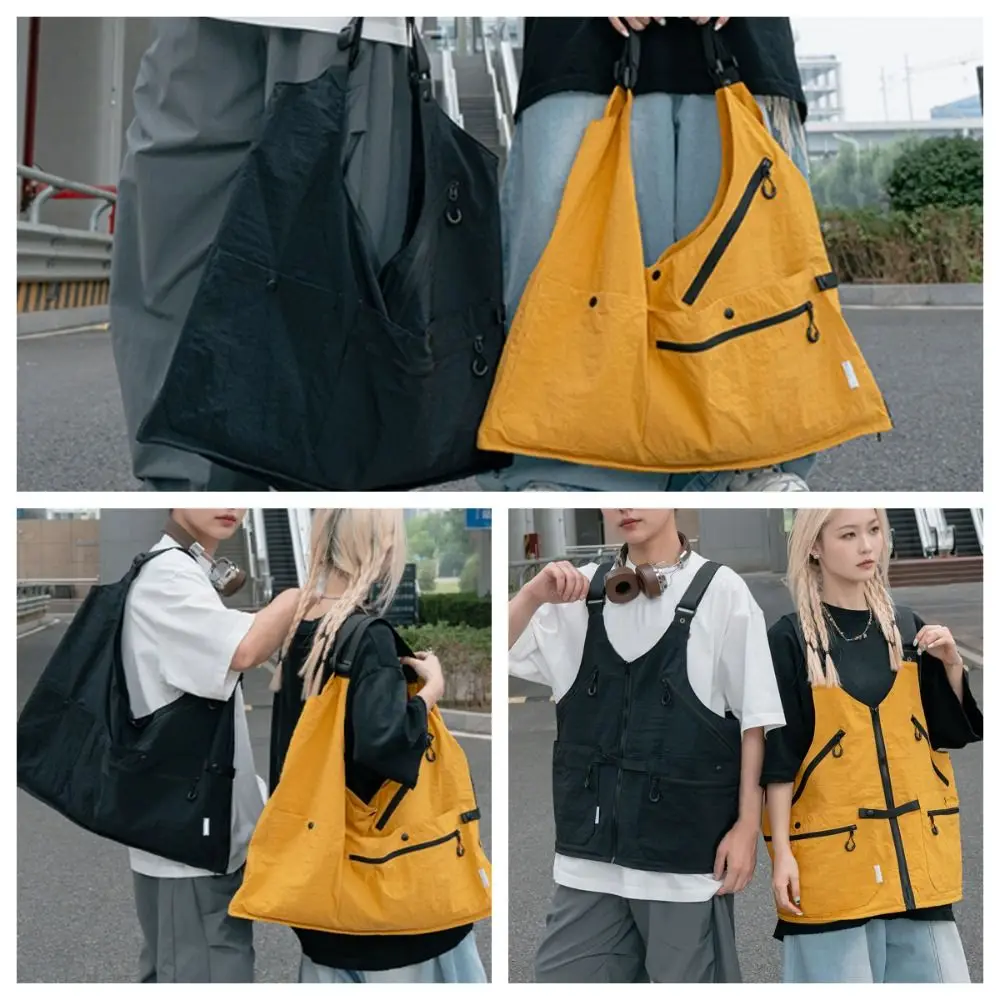 Nylon Convertible Vest Bag Waterproof Multiple Pockets Utility Vest Bag Convertible Design Casual Style Wearable Backpack