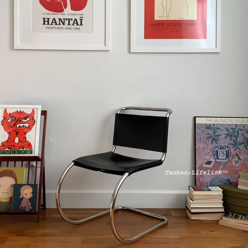 Modern Simple Bauhaus Office Chair Stainless Steel Back Support Minimalist Nordic Style Dining Chair