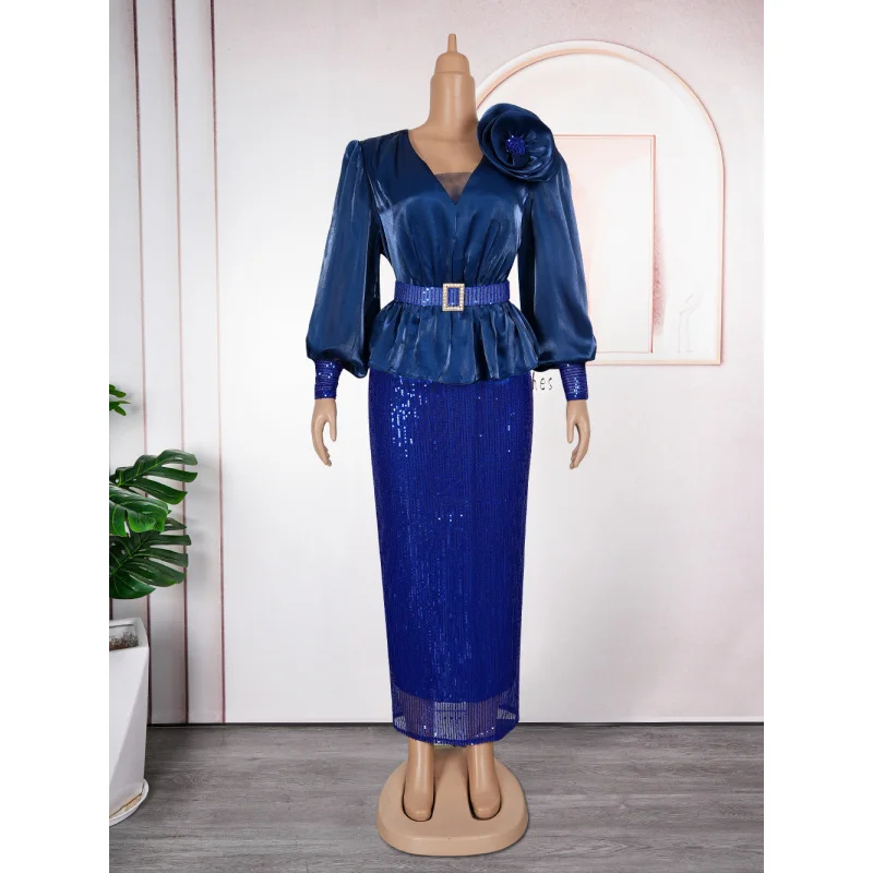 فساتين أفريقية أنيقة للنساء فساتين حفلات الزفاف التقليدية المطرزة بازان Dashiki الأزواج الأفريقيين مطابقة الملابس