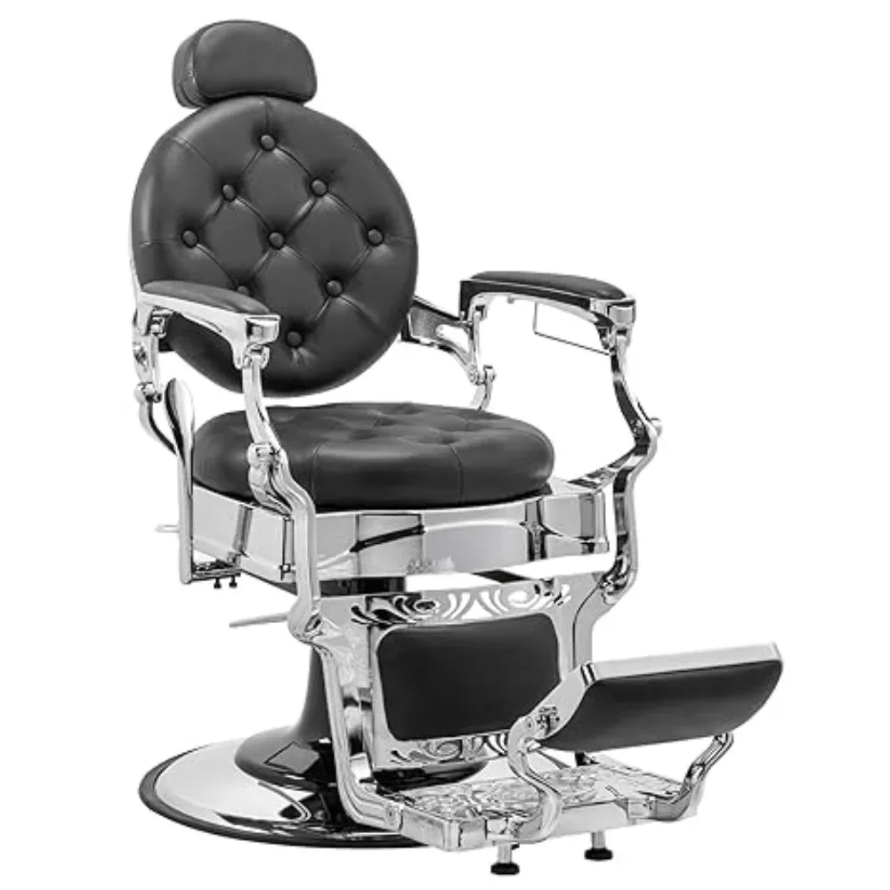 Sillón de Barbería Resistente de 700 Libras |   Estilo Vintage Reclinable con Sistema Hidráulico Suave |   360 °   Reposacabezas Giratorio, Personalizable