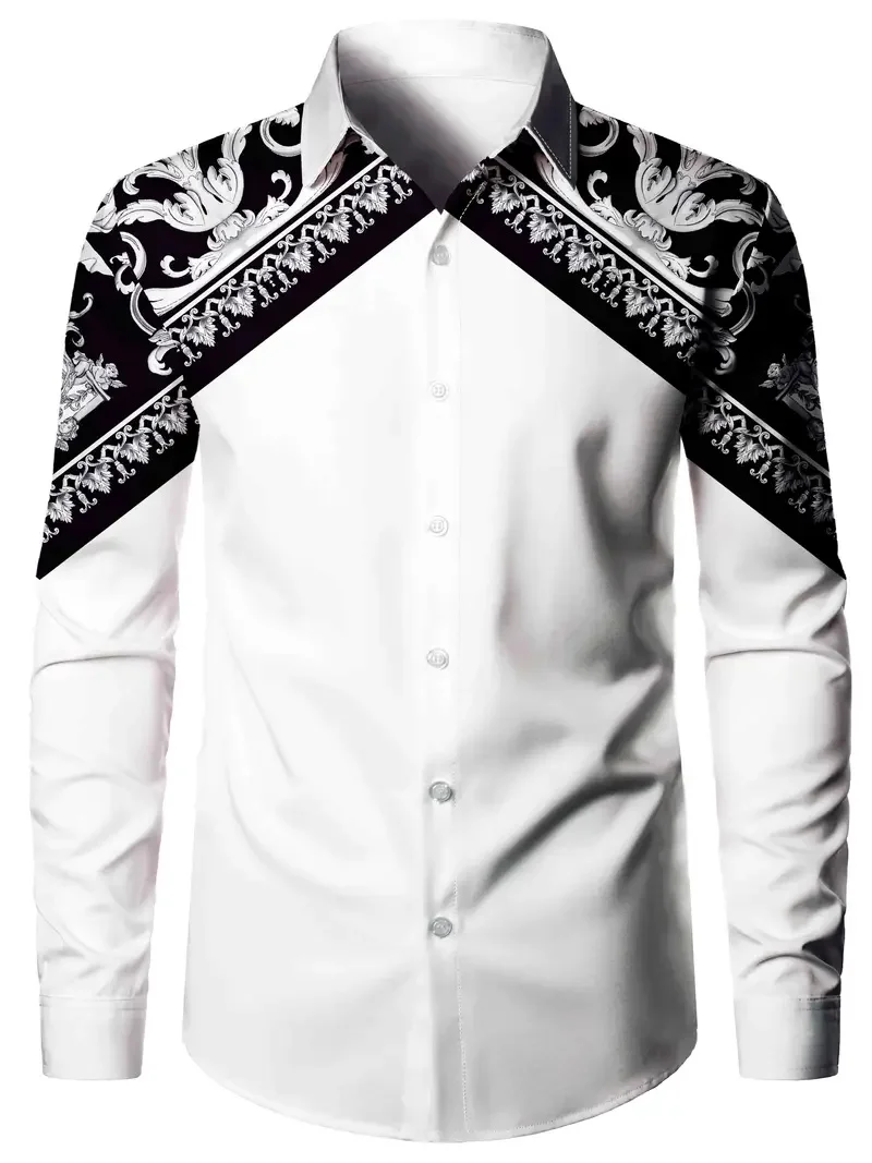 New Men's Casual Printed Shirt Button Long Sleeve Multifunctional Flip-over Luxury Fashion Spring Long Sleeve Shirt