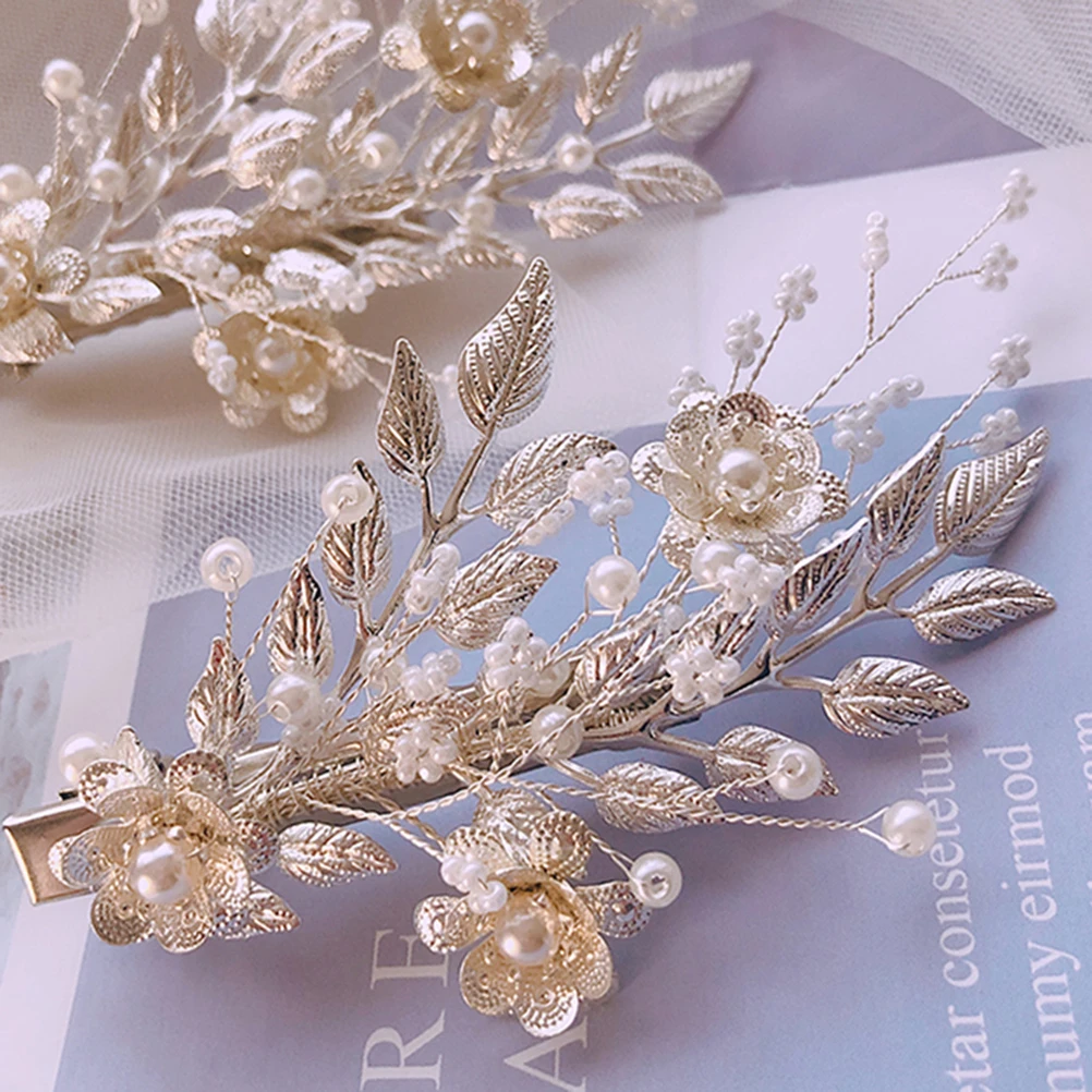 

2 pcs Pearl Hair Clip Set Wedding Accessories Fashion Beads Hairpin Elegant Pins Girls Floral Metal Clips Hair Care Styling