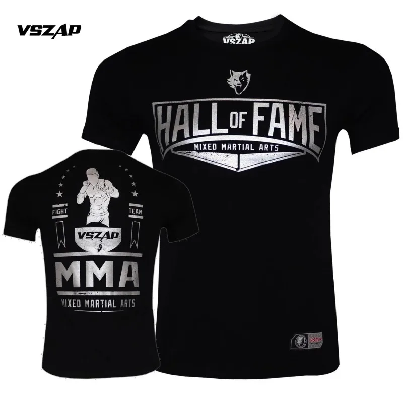 VSZAP MMA Men Summer Short Sleeve Running T-Shirts Boxing Muay Thai Quick Dry Pure Cotton Sport Fitness Gym Running Sportswear