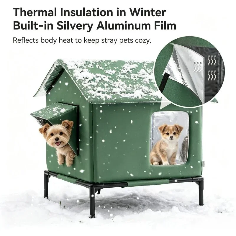 Winter Isoliertes Erhöhtes Hundehaus Wasserdichter Outdoor-Hundeschutz Wärmespeichernd für Kleine und Mittelgroße Hunde im Schneebedeckten Garten – Detail 2